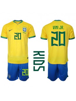 Billige Brasil Vinicius Junior #20 Hjemmedraktsett Barn VM 2022 Kortermet (+ Korte bukser)